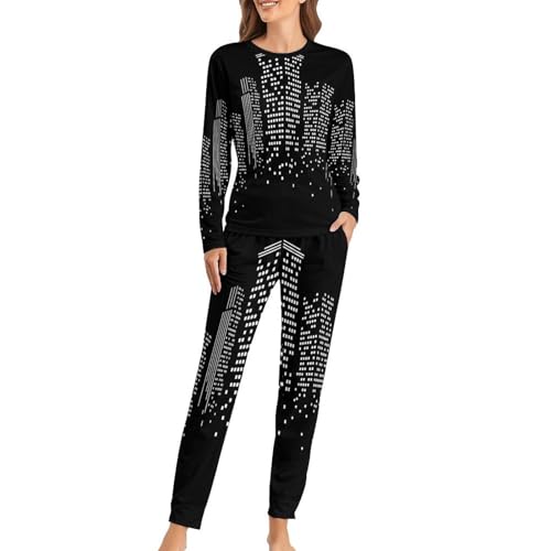 Ensemble de pyjama femme chic t-shirt manches longues pantalon fluide