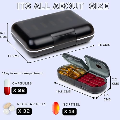 Image of Premium Weekly pill organizer 2 times a day, Medicine organizer box| Medicine box for Home, portable travel pill box weekly with large compartments moisture-proof pill case for vitamin, Medicine, pills, supplements (Black-2 Compartment)