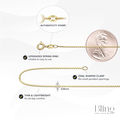 Bling For Your Buck KCV264-20 Womens 18K Yellow Gold Plated Sliver 0.8Mm Thin Italian Box Chain Necklace thumb #4