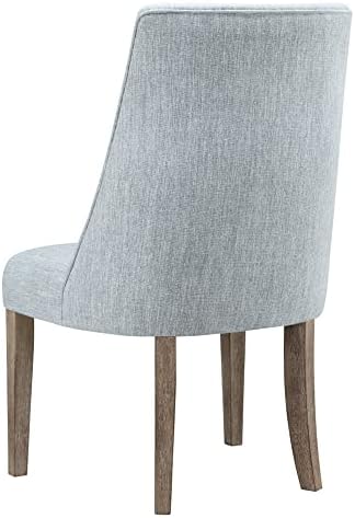 Martha Stewart Winfield Upholstered High Back Accent Dining Chairs Set of 2, Padded Seat, Solid Wood Legs, Chambray Jacquard Textured Fabric, Cottage, Farmhouse for Kitchen, Room, Light Blue - Thumbnail 5
