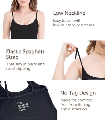 Image of Comfneat Women's 4-Pack Slim-Fit Camisoles Cotton Adjustable Spaghetti Strap Top Underwear