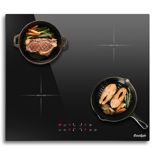 Induktionskochfeld 4 Platten mit Dunstabzug, Kochfeld Induktion 60cm Einbau mit Booster, Timer, Pause, 6400W Induktionsfeld, 135 W Dunstabzugshaube, 220-240V, Kein Stecker