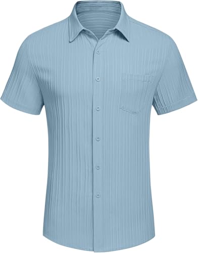 Image of Zombom Men's Casual Button Down Shirts Short Sleeve Poly Cotton Shirt Fashion Textured Beach Summer Shirts| Men Stylish Shirt | Men Fancy