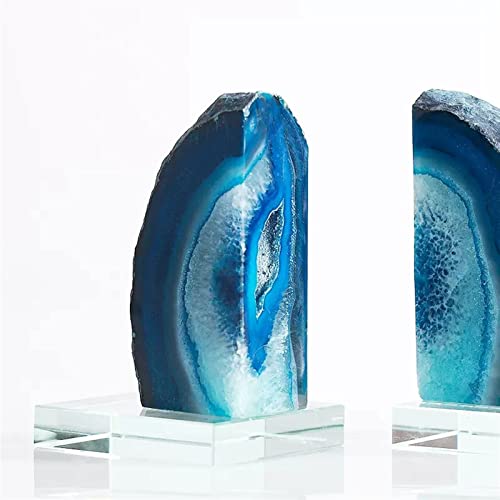 NexaGeniX Sujetalibros de ágata azul con base de cristal para decoración de estanterías 4