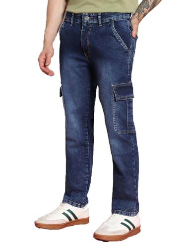 Image of Urbano Fashion Men's Regular Fit Washed Cargo Jeans with 6 Pockets Stretchable