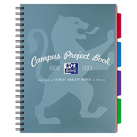 Oxford Campus, A4 Project Book, A4 Notebook Lined with Dividers, Metallic Blue Cover