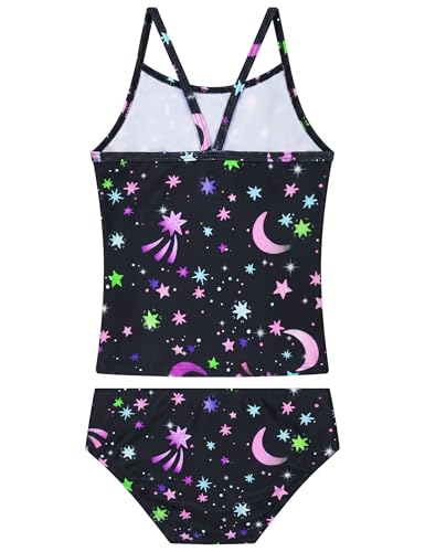 Image of Girls Tankini Swimsuit UPF50+ Ruffle 2 Piece Bathing Suit Full Coverage Kids Swimwear Ages 2-14 Years