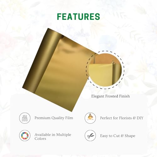 Image of Oasis Frosted Antique Gold Bouquet Wrapping Roll | Premium Korean Style Flower Wrap for Fresh Flowers & Gift Packaging | Florist Essential Supplies | 60 Micron - 25 Meter Long