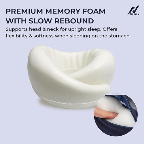 Image of nexlev Travel Neck Pillow | Orthopedic Premium Memory Foam | for Airplane, Car, Train, Office use & Cervical Pain | Machine Washable | 360 Support | Carry Pouch for Storage | NP-06