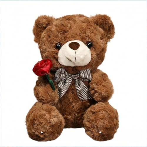 Cpoeof Plüschtier für Valentinstag, niedlicher 24,9 cm großer Teddybär mit Rose, weicher kleiner Kuschelbär-Puppe, Geschenke für Freundin, Freund, Dunkelbraun