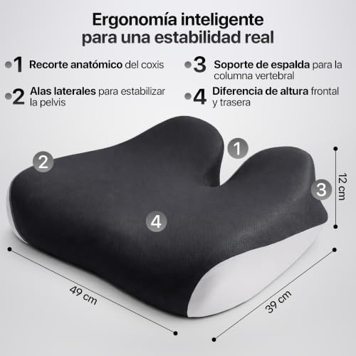 Miniatura 3 de Morpan Cojin Coxis, Viscoelastico Y Ergonomico, Cojin Silla Oficina Con Funda Lavable Y Transpirable, Base Antideslizante Y De Regalo Qr Con Videoguias Bolsa Transporte.Sientate Comodo Cada Dia