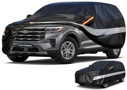Image of 10 Layers SUV Car Cover Custom Fit for Ford Explorer (2002-2026), Waterproof All Weather for Automobiles, Outdoor Full Cover Sun Dust Rain Protection with Cotton. Black