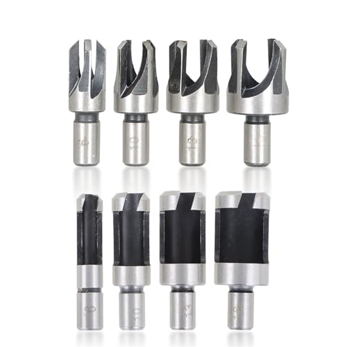 findmall 8Pcs Wood Plug Cutter Drills Bit Set (5/8", 1/2", 3/8", 1/4") Straight and Tapered Taper, Carbon Steel Woodworking Cutting Tool