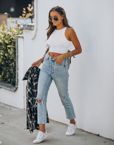 REORIA Butsmooth® Women's Sleeveless Halter Neck Double Lined Casual Basic Crop Tank Tops4