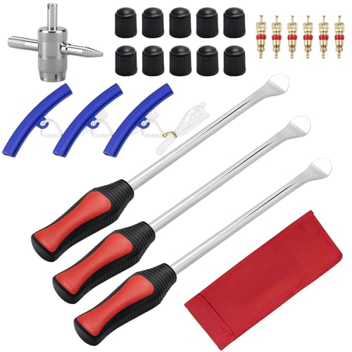 Juego de palancas de neumáticos, hierro de montaje y palanca de montaje, kit de herramientas con 3 protectores de llanta, 3 palancas de neumáticos, cucharas y tapas de válvulas, para motocicleta