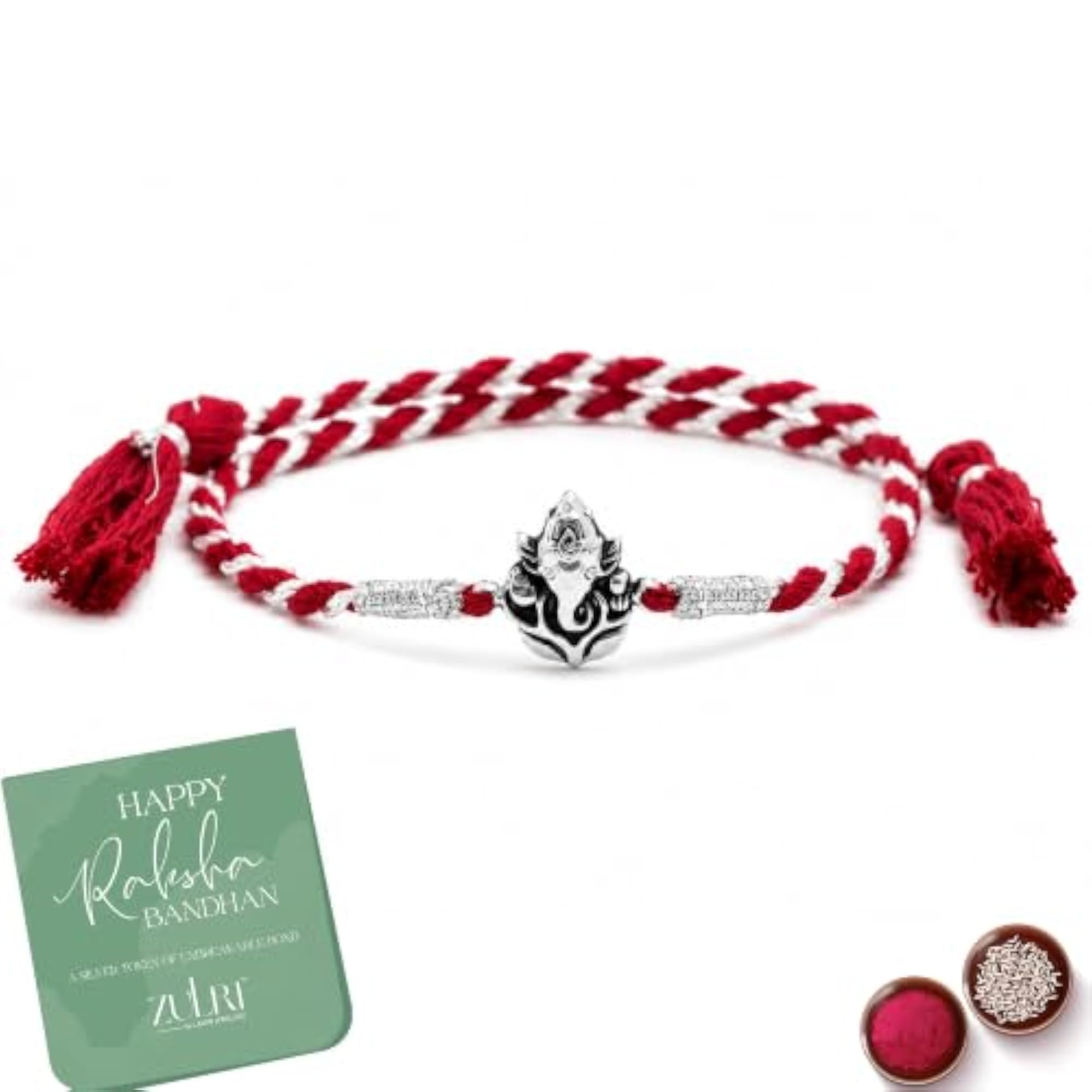 925 Sterling Silver Antique Ganesh Rakhi with Greeting Card