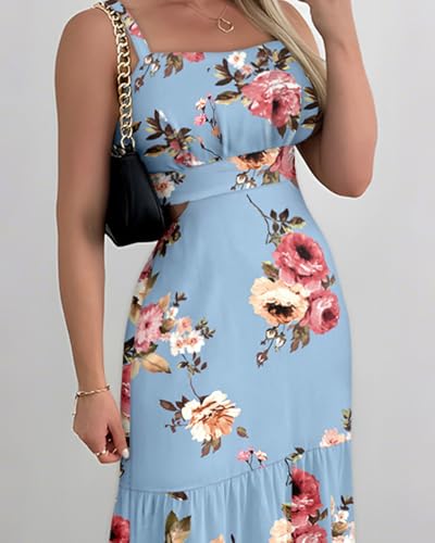 Image of CHICME Summer Dresses for Women 2026 Sleeveless Casual Boho Maxi Dress Square Neck Cut Out Floral A Line Dress