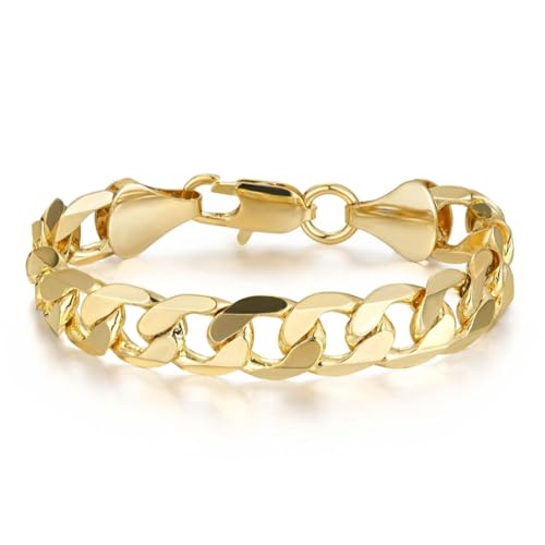 Pulsera cubana chapada en oro y plata de 9 mm, joyería chapada en oro de alta calidad para hombres y mujeres, aspecto pesado, Bling King London, 9-Inch, Latón, No es una piedra preciosa