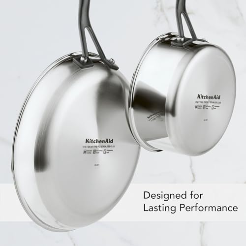 Image of KitchenAid 5-Ply Induction Clad Stainless Steel Saute Pan with Lid, 5-Quart, Polished Stainless Steel