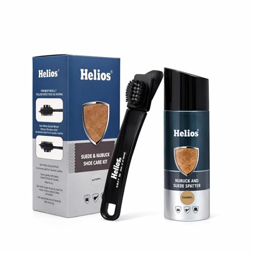 Image of Helios Suede & Nubuck Cleaner Spray 165 ml with Brush | Removes Dirt, Dust & Stains | Safe for Suede, Nubuck & Leather Shoes | Shoe Cleaning Kit