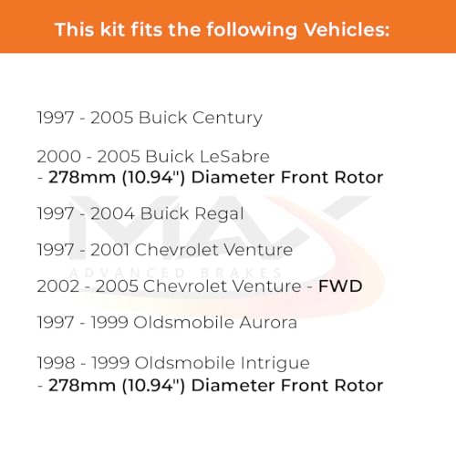 Image of Max Advanced Brakes Front Brake Kit Compatible With 1997-05 Buick Century LeSabre Regal Compatible With Chevy Venture Replacement Premium OE Disc Brake Rotors and Ceramic Brake Pads