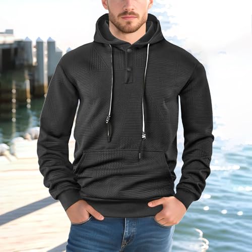Mens Pullover Hoodies Casual Long Sleeve Henley Collar Button Drawstring Hooded Sweatshirts Lightweight Sports Jacket3