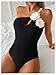 SHENHE Women's Cut Out One Piece Swimsuit 3D Floral One Shoulder Tummy Control Bathing Suits Black and White Large