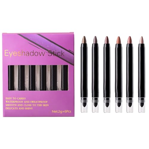 Shimmer Eyeshadow Stick, Set of 6 Brightener Eye Shadow Sticks, Smudge-Proof Eyeshadow, Easy to Apply Eye Lightener Pencil, Perf