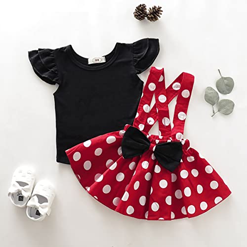 Baby Girls Skirts Set Ruffle Cloth +Polka Dot Overall Dress Bow Polka Dot Skirt Set (Short Sleeve, 3-4 T) #TOP7