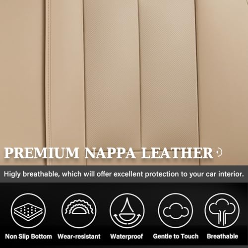 Image of Coverado Backseat Cover for Dogs, Car Seat Protector for Back Seat, Car Seat Covers Beige, Car Seat Cushion Nappa Leather, 3-Pieces Waterproof Seat Covers Carseat Cover Universal Fit for Most Cars