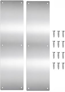 CANGETS 4x16 Inch Satin Aluminum Door Kick Plates (2 Pack) - Rounded Corners Metal Push Plates for Pet Scratch Protection, Interior Exterior Doors