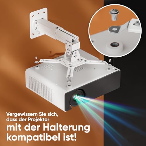 ONKRON Beamer Deckenhalterung für Projektoren bis 10 kg, Wandhalterung schwenkbar neigbar, universal Beamer Halterung Decke Wand, Projektor Halter höhenverstellbar, für Heimkino, Büro Weiß K3A-W