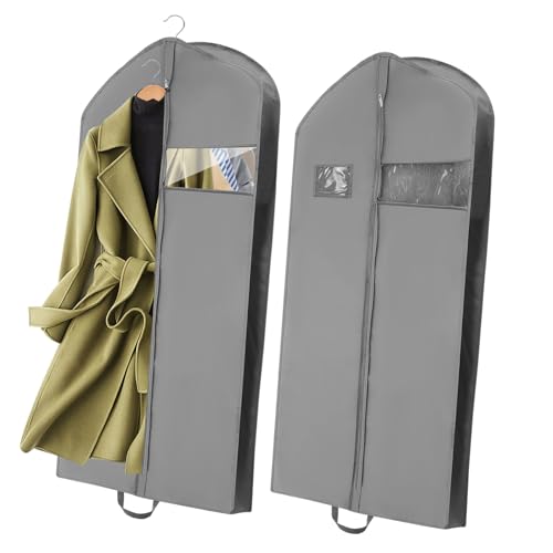 Amosfun 2 Pcs Non-Woven Garment Bags for Hanging Clothes Waterproof Suit Cover Storage 152x60x10cm for Travel and Costume Protection