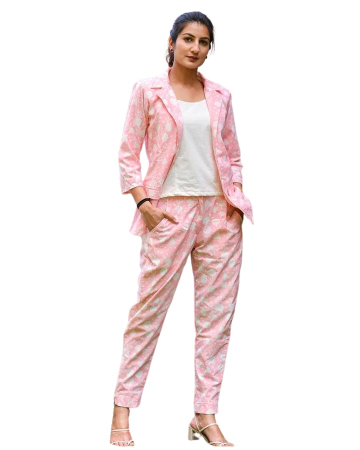 Leriya Fashion Ethnic Co Ord Set For Women | Kurta Set For Women | Women Kurta | Women Kurta Sets Kurtis | Women Kurta Pant Set |Women Kurti Set With Pant (Large, Light Pink) Lf-K-W1784&Tr843