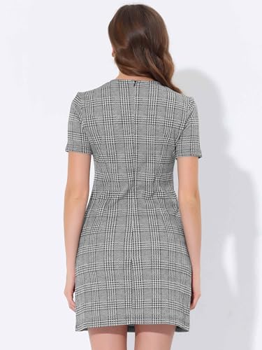 Allegra K Work Dress for Women Short Sleeve Vintage Houndstooth Above The Knee Dress3