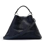 DE LAMASSU® Lyra Handtasche Damen aus echtem Leder – Handgefertigte große Flechttasche mit eleganter Struktur, Schultertasche & Shopper für Alltag, Büro & Freizeit (Blau)