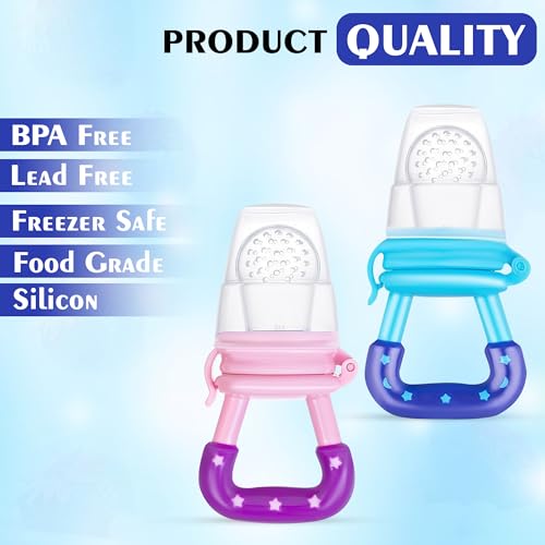 Image of GLUN Soft Silicone Baby Feeder, Food & Fruit Feeder for 3 to 12 Months, Pack of 4 BPA Free Anti Choking Fruit Pacifier, Teether for Infant