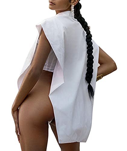 Sexyshine Women's Sexy Sleeveless Button Down Blouse Turn Down Collar Oversize T Shirts Irregular Vest Tops Clubwear2