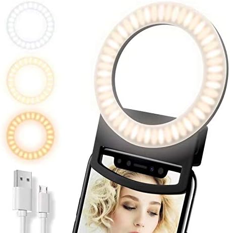 moleve Selfie Ring Light, Selfie Light with 56 LEDs, Clip On Selfie Ring Light with 3 Light Modes & 3 Adjustable Brightness Levels, LED Rechargeable Selfie Light for Phone Makeup Photography & Videos
