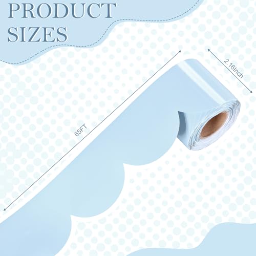 Image of 65 ft Light Blue Bulletin Board Borders for Classroom Pastel Scalloped Border Trim Colorful Classroom Decorations for Back to School Home Chalkboard Whiteboard Wall Office