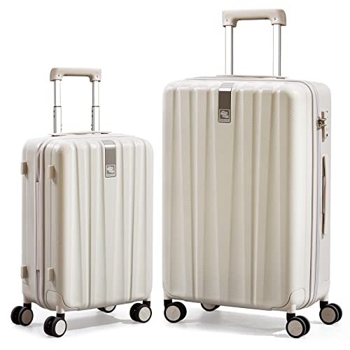 Image of Hanke Luggage Sets 2 piece Carry On Luggage with Wheels PC Hard Shell Suitcases Lightweight Checked Travel Luggage Large Travel Suitcase Woman Men 20 /29 Inch(Ivory White)