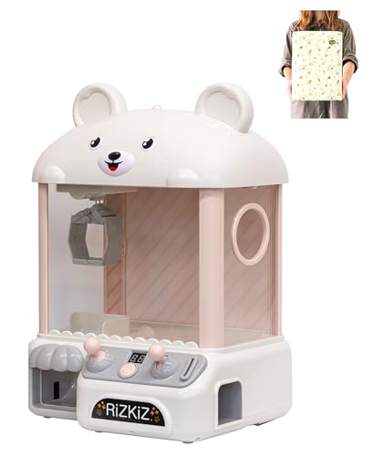 RiZKiZ クレーンゲーム おもちゃ オモチャ 家庭用 本体 コイン付き 音が鳴る 光る USB 乾電池 クレーン キャッチャー アーム 8方向に動くレバー パーティー くじ ゲーム 自宅 卓上 子供 男の子 女の子 誕生日 クリスマス プレゼント [しろくま] [ギフト包装]