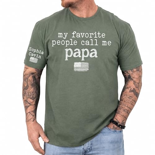 Personalized Papa Shirt Custom My Favorite People Call Me Papa with Shirt American Flag Design Family Name Tee for 4th of July Mens T Shirts Funny Fathers Day Shirts Daddy Birthday Gift Clothes