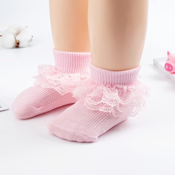 Image of CUTEABLY Newborn Baby Girls Lace Ruffle Frilly Ankle Dress Socks