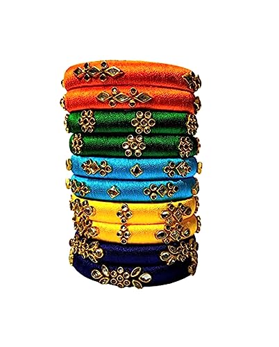 Image of Blue jays hub Silk Thread Bangles New kundan Style Multi color Set Of 20 for Women /Girls