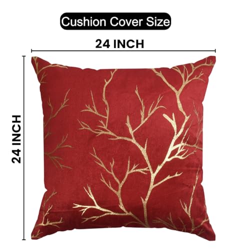 Image of Velvet Foil Cushion Covers Decorative Merry Christmas 24 inch x 24 inch Set of 2, Maroon