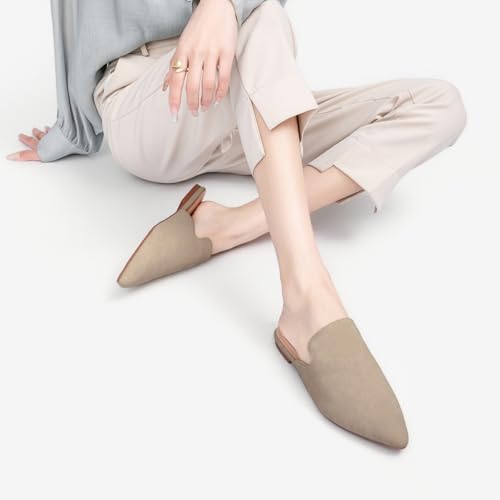 Image of Tilocow Women's Pointed Toe Flat Mules Backless Slip On Loafers