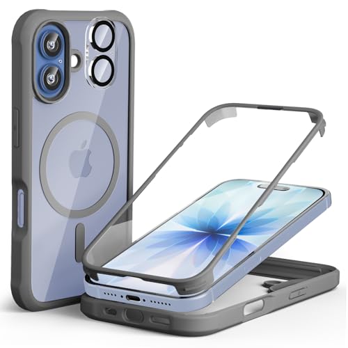 Leedia Case Compatible con Magsafe Funda iPhone 17 + 2 Protectores de Cámara 360 Grados Antigolpes con Protector de Pantalla Integrado Vidrio Templado Robusto Completa Carcasa para iPhone 17 Gris