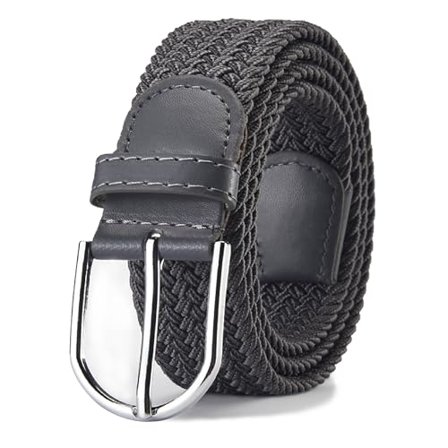 LeMeeOly Canvas Elastic Fabric Belt Woven Stretch Multicolored Braided Belts (Dark grey, Medium)