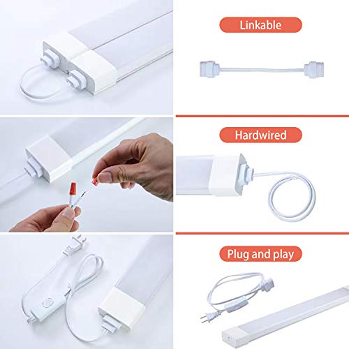 Plug And Play Linkable Waterproof Led Tube Light ，4Ft 36W 5000K With Switch Cord Easy Installed On Ceiling Or Wall Without Wiring For Led Garage Light Under Cabinet Light Led Shop Light (4Ft) #TOP4